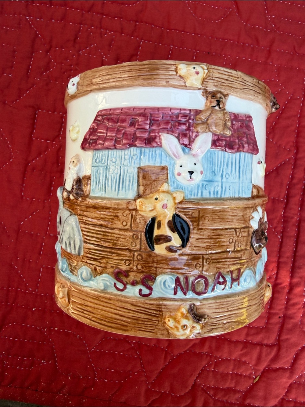 Vintage Noahs Ark Baby Child Bedroom Nursery Decor Storage Planter Crock